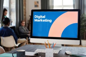 Professionals in a creative office plan digital marketing strategies.